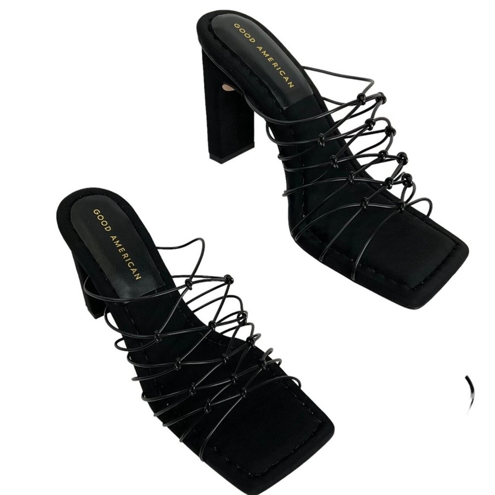 Good American Shoes Womens Size 8 Black Strappy Heels Caged Mule $260 Nwb - Picture 2 of 10